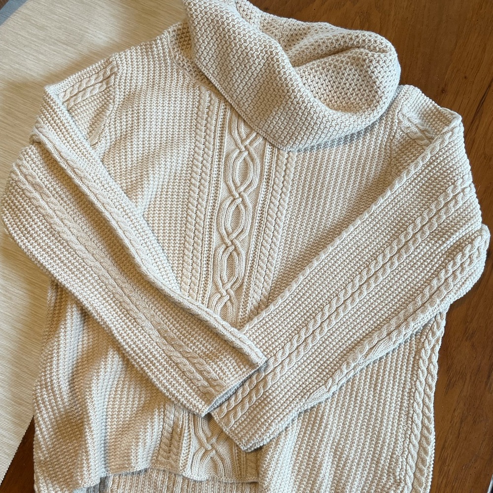 Cream cowl neck cable knit sweater